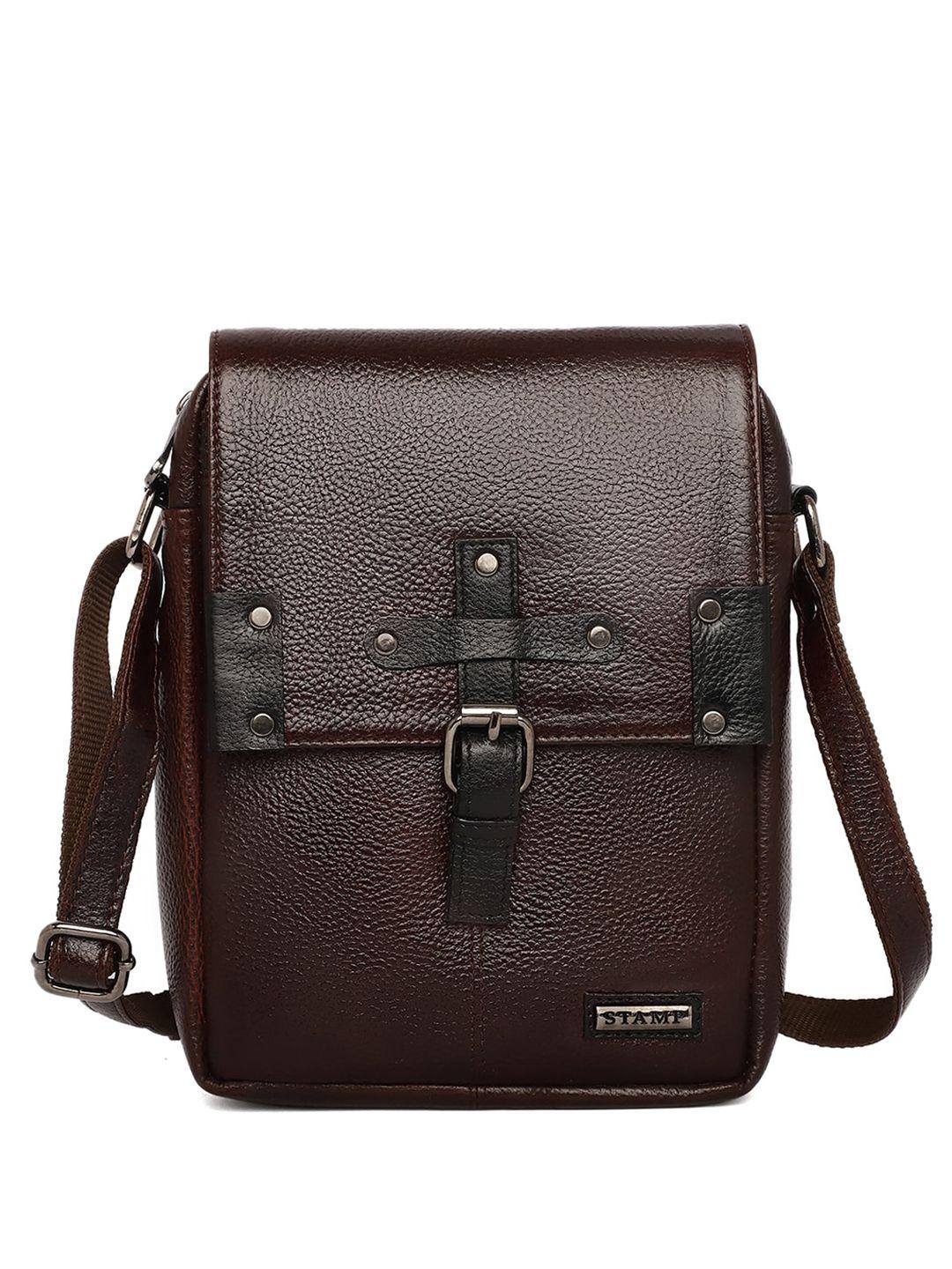 stamp textured leather sling bag