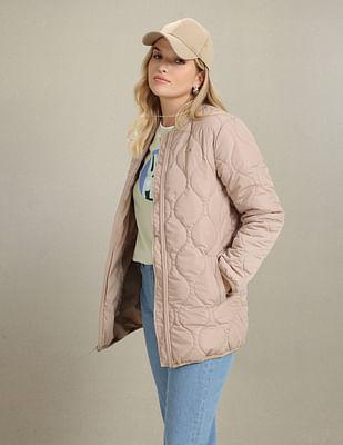 stand collar longline quilted jacket