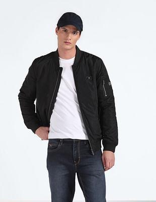 stand collar solid quilted jacket