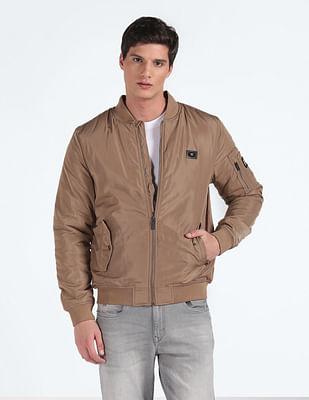 stand collar solid quilted jacket