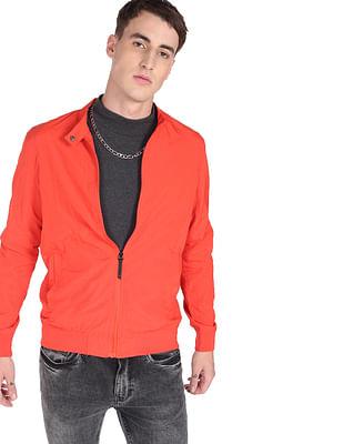 stand collar full zip solid jacket