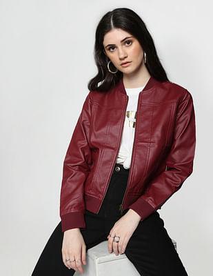 stand collar solid bomber jacket