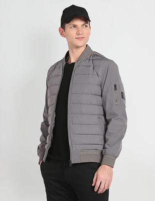 stand collar solid bomber jacket