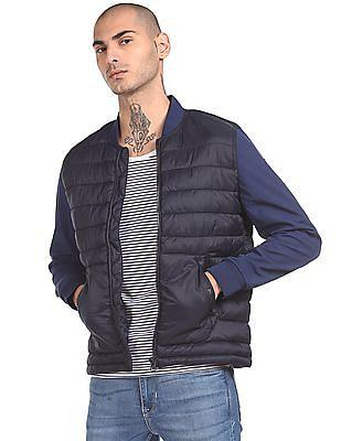 stand collar solid quilted jacket