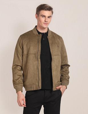 stand collar suede solid jacket