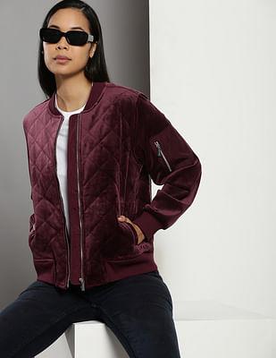 stand collar velourbomber jacket