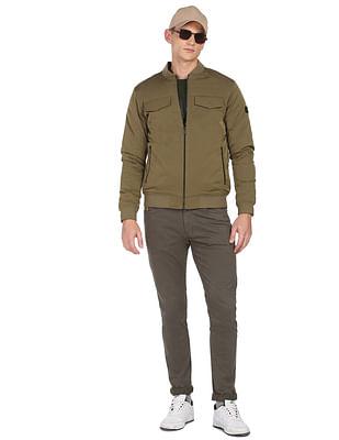 stand neck solid bomber jacket