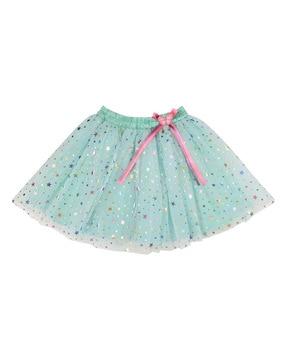 star print flared skirt with bow applique