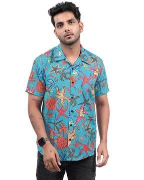 star fish print shirt with spread collar