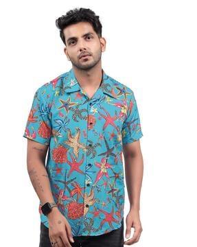 star fish print shirt with spread collar