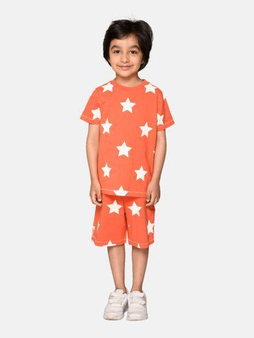 star me new print orange tshirt with shorts (set of 2)