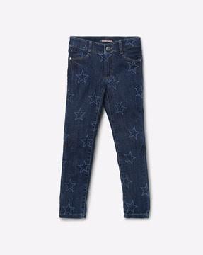 star print jeans with button closure