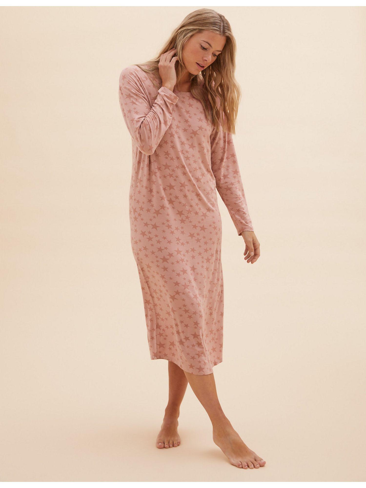 star print long sleeves nightdress