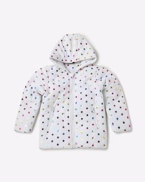 star print quilted zip-front hoodie