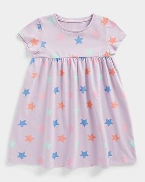 star print round-neck a-line jersey dress