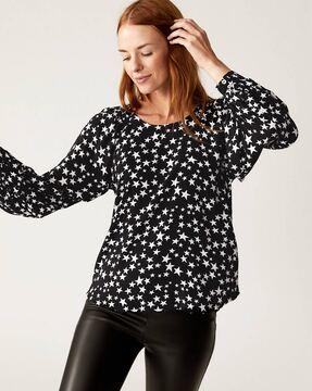 star print top with puff sleeves