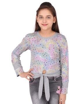 star print top with tie-up