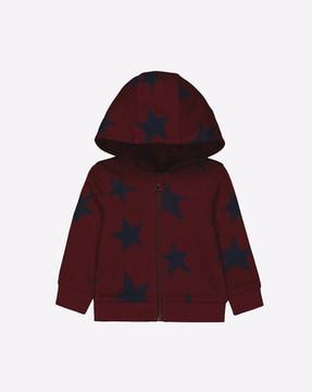 star print zip-front hoodie