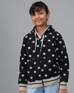 star print zip-front hoodie