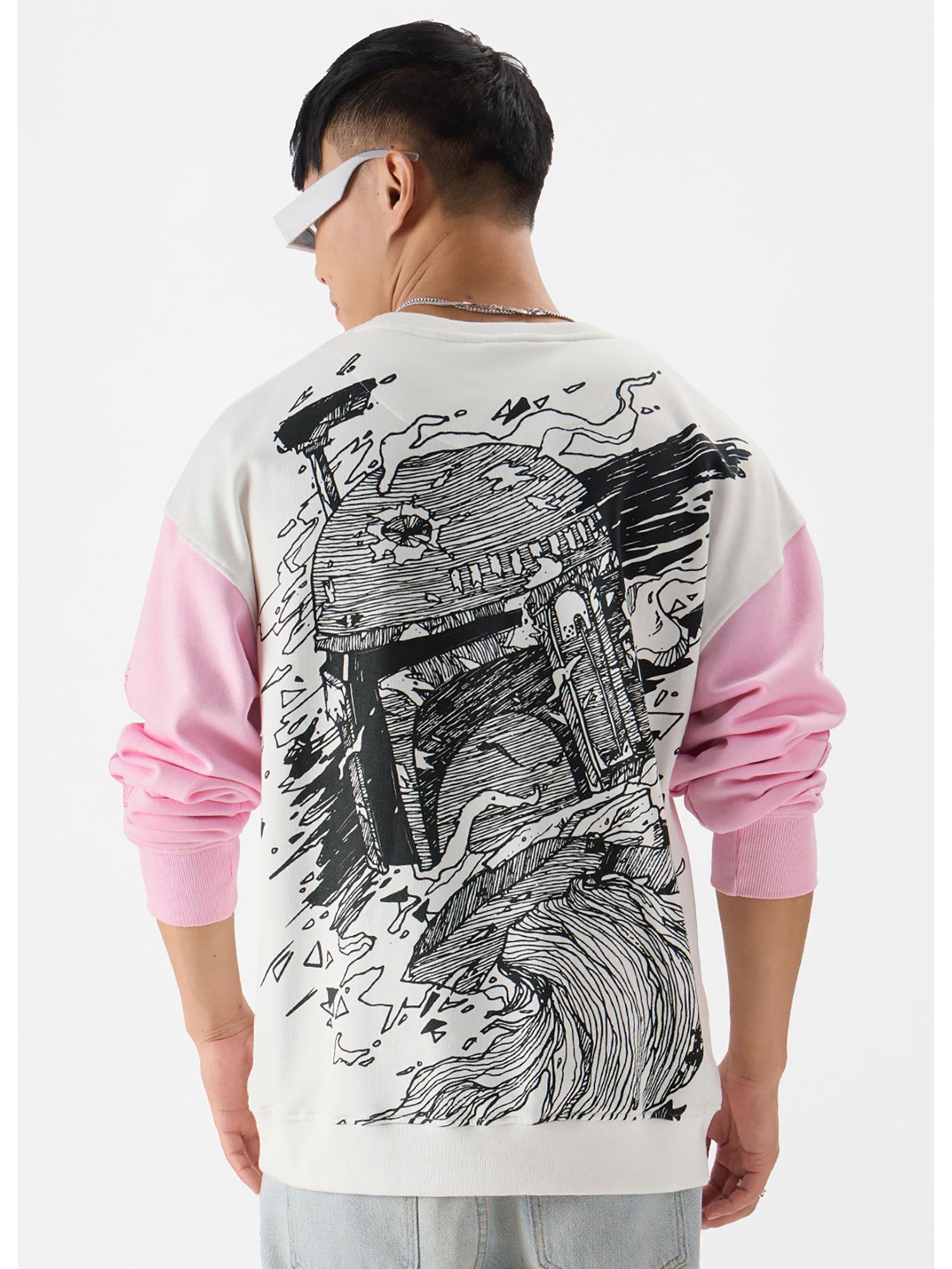 star wars : boba fett men oversized sweatshirts white & pink