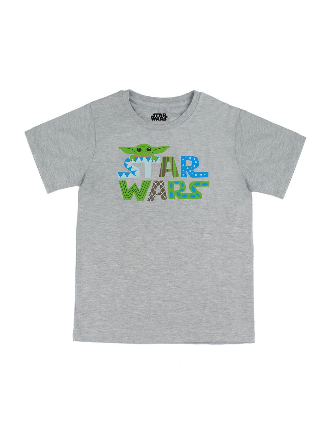 star wars by wear your mind boys grey & green star wars printed pure cotton t-shirt