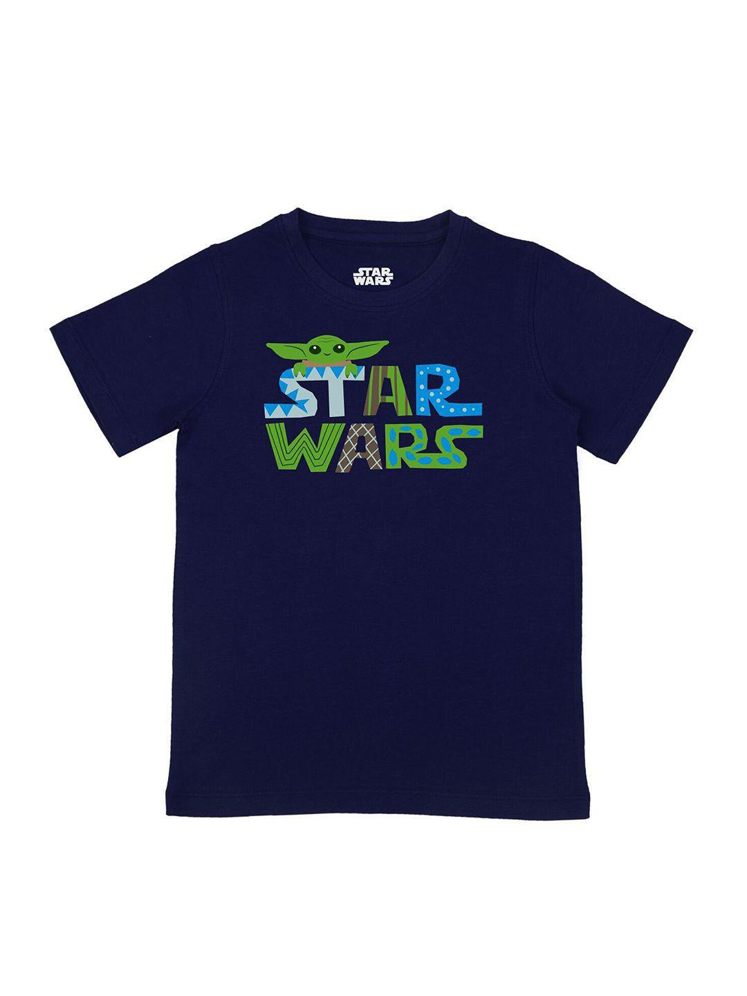 star wars by wear your mind boys navy blue typography star wars printed t-shirt