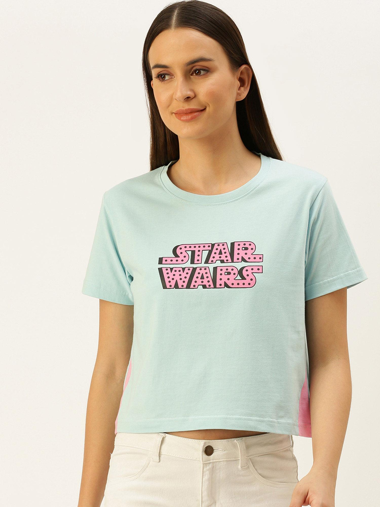 star wars printed comfortable and chic half sleeve crop top for women