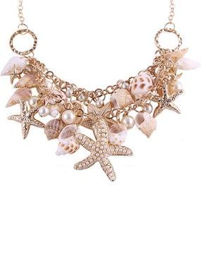 starfish shells fashion gold toned choker necklace