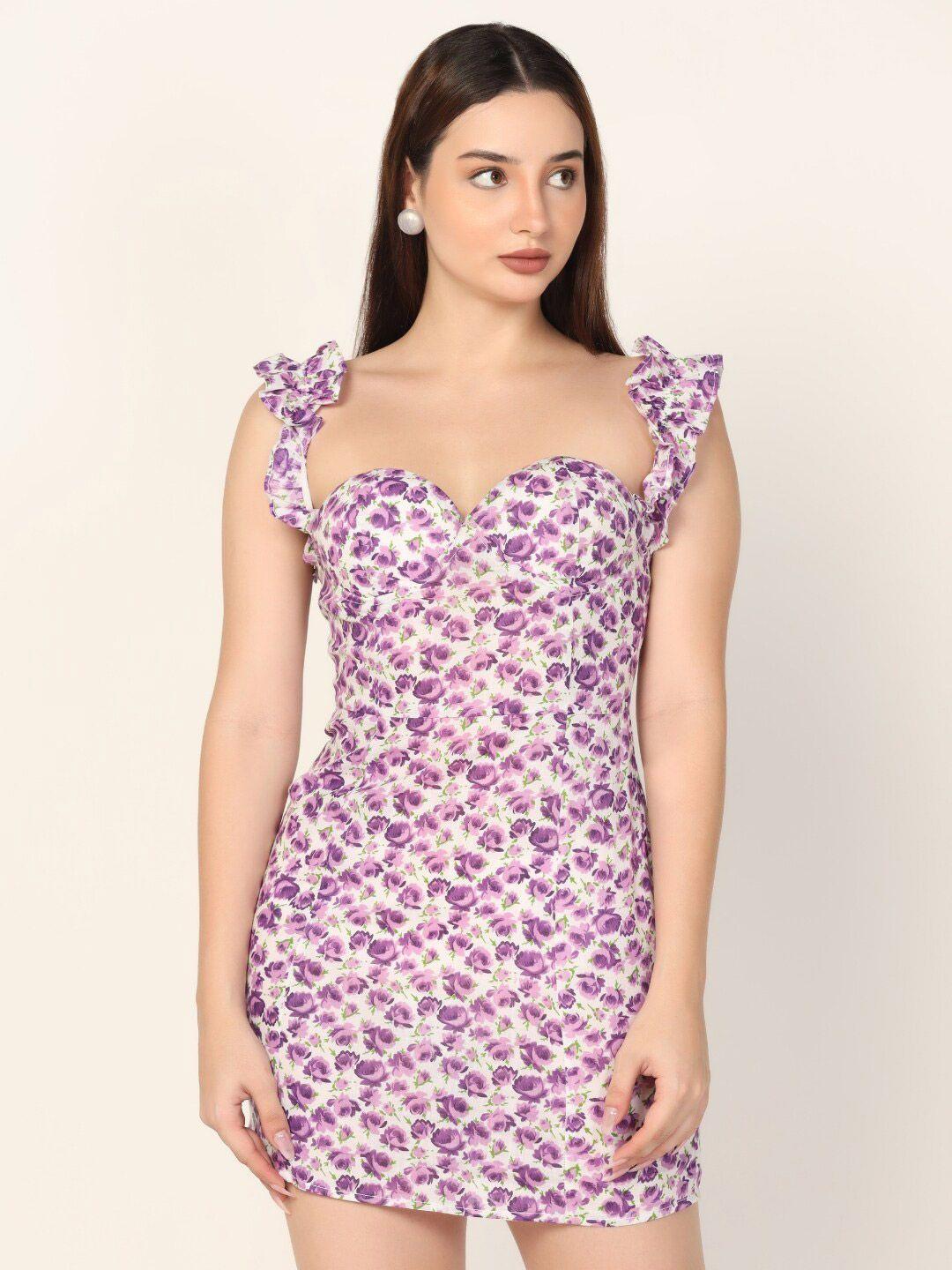 starin purple & white print bodycon dress