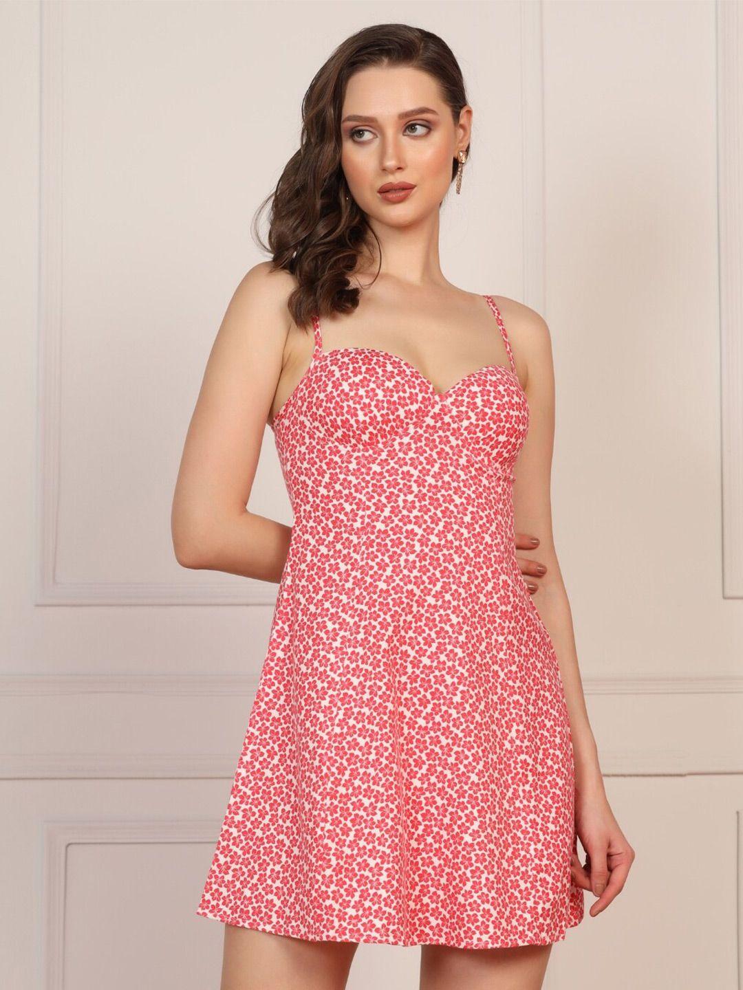 starin red & white print a-line dress