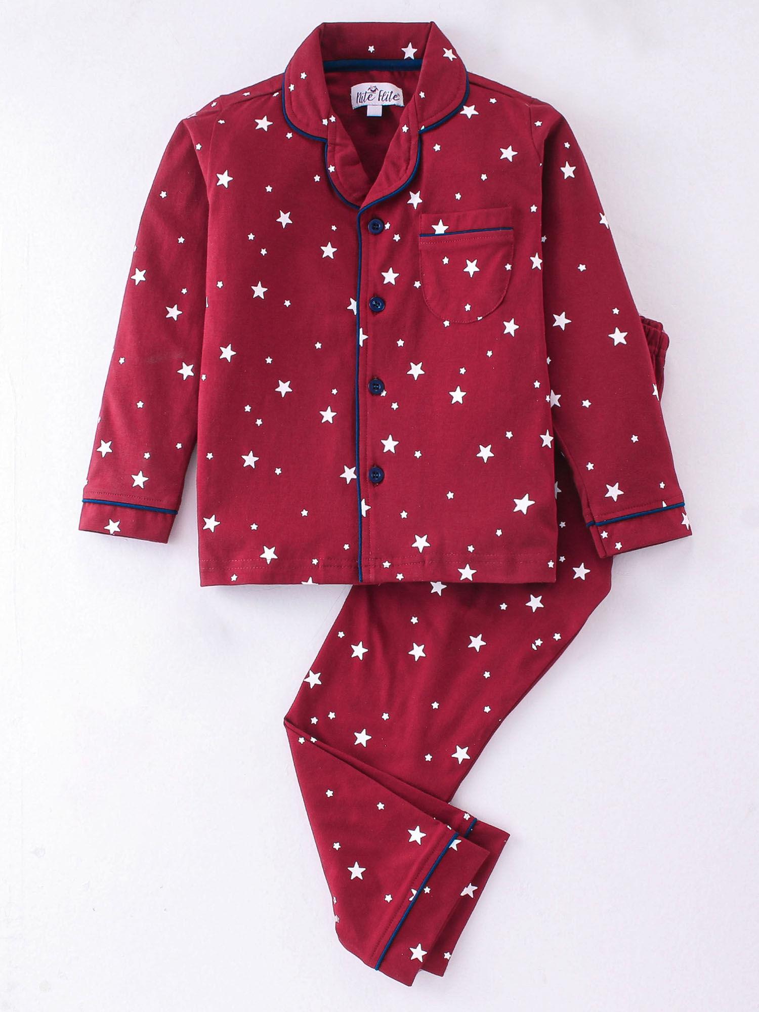 starry nights print full sleeve shirt & pyjama (set of 2)