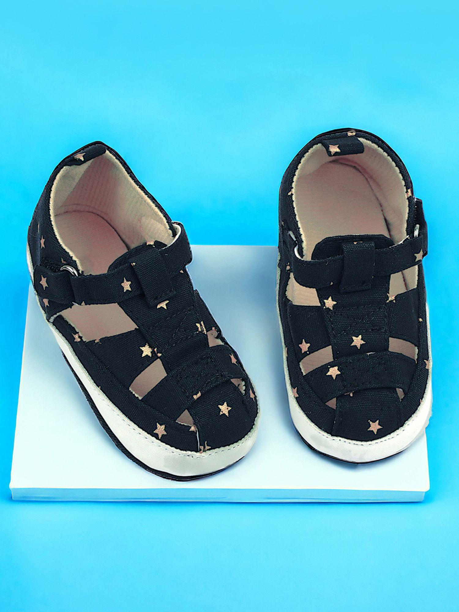 starry stylish anti-slip velcro hook-loop sandals - black