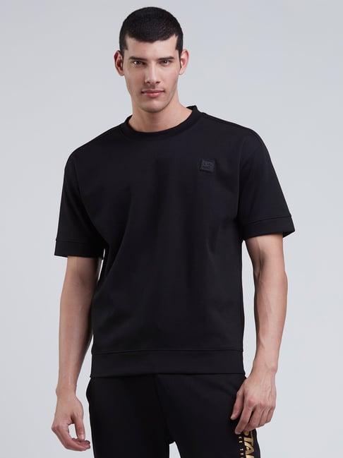 starter black regular fit round neck short sleeves sweatshirt