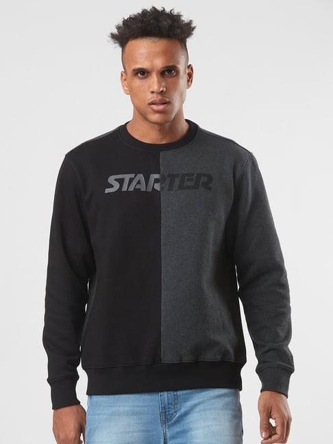 starter jet black regular fit round neck sweatshirt