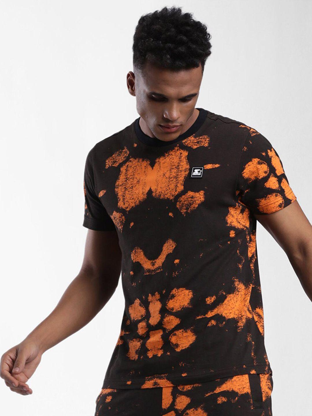 starter men black & orange printed t-shirt