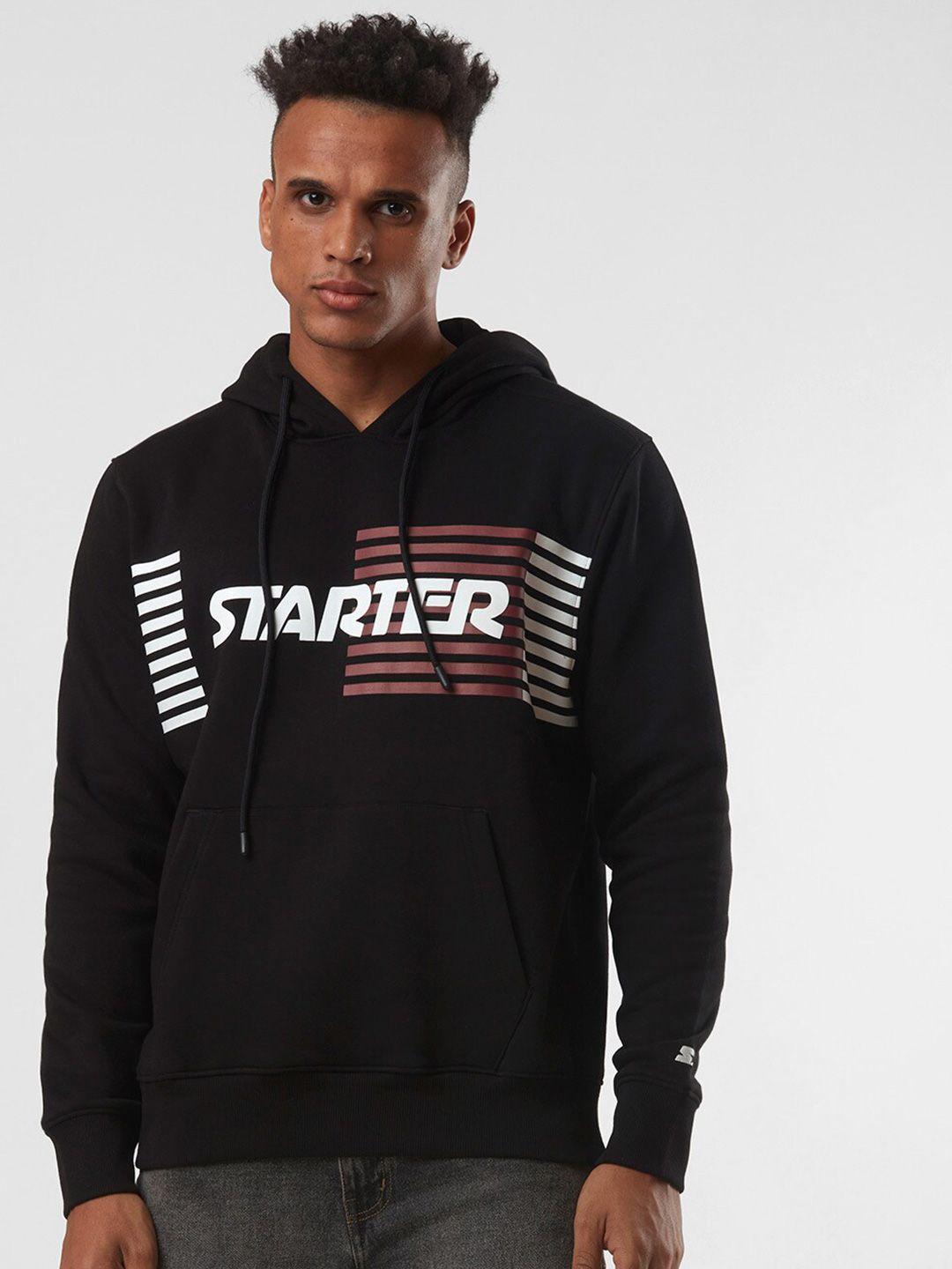 starter men black printed hooded sweatshirt