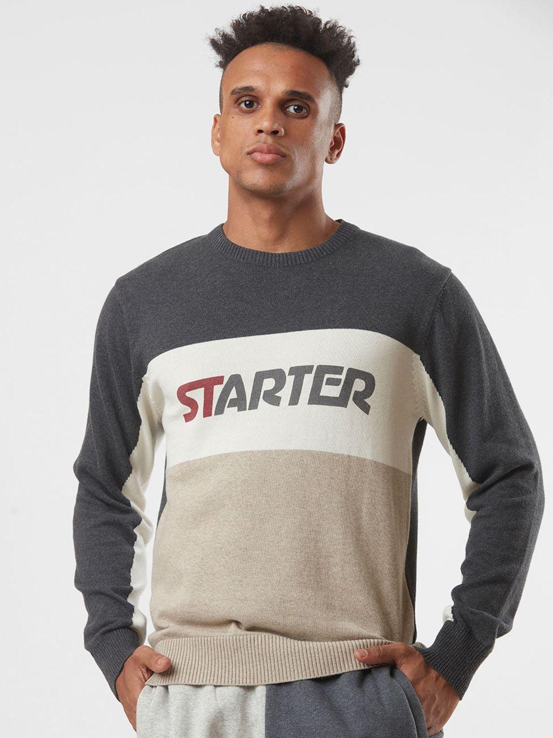 starter men colourblocked pure cotton pullover sweater