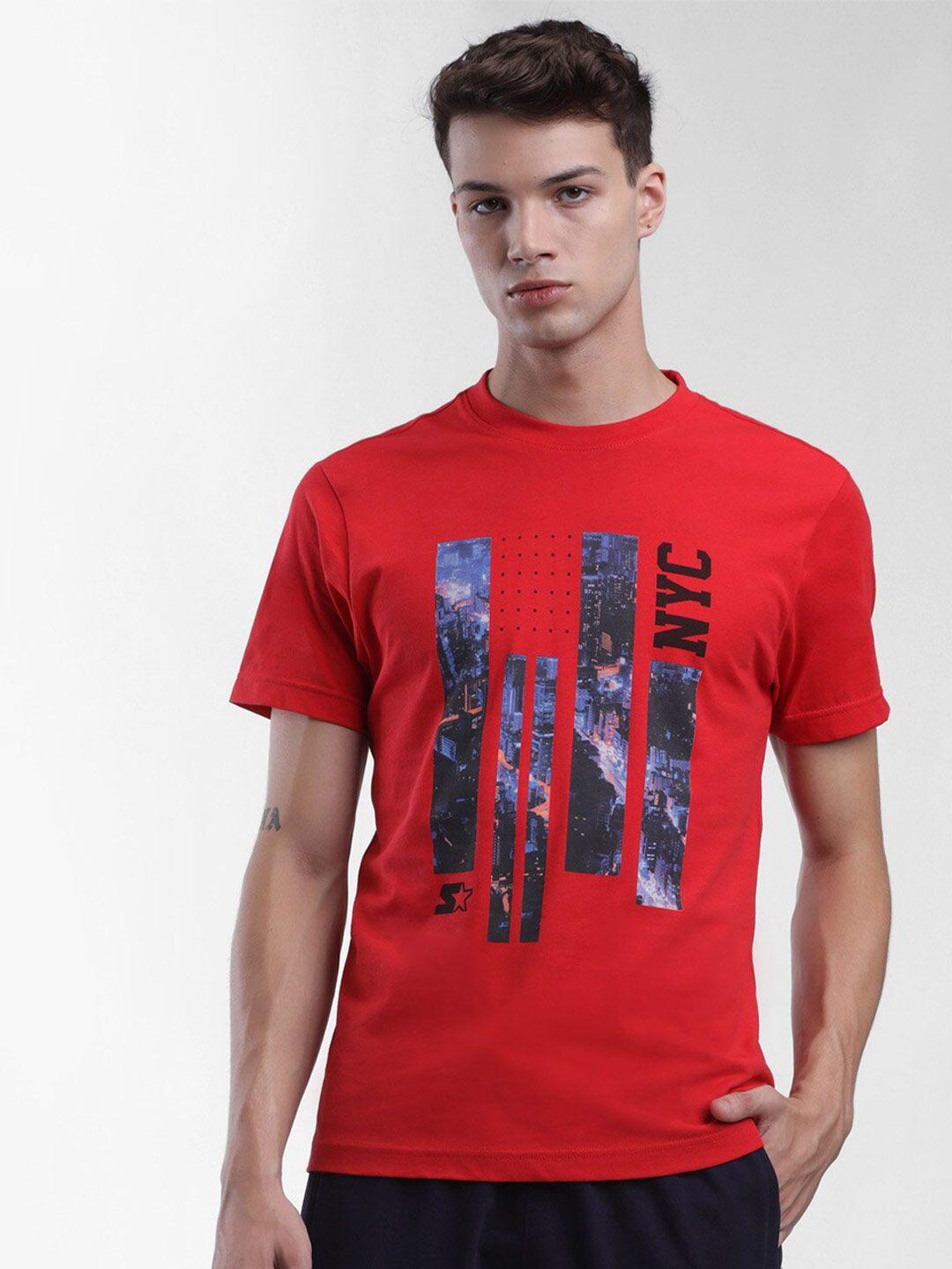 starter men red printed t-shirt