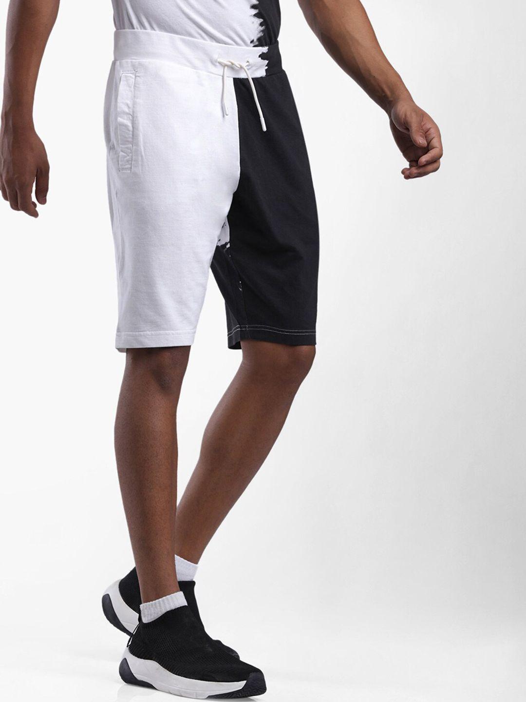 starter men white & black colourblocked shorts