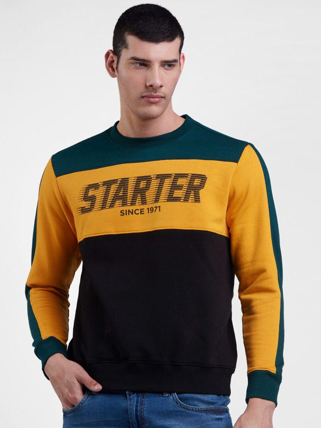 starter men yellow colourblocked sweatshirt