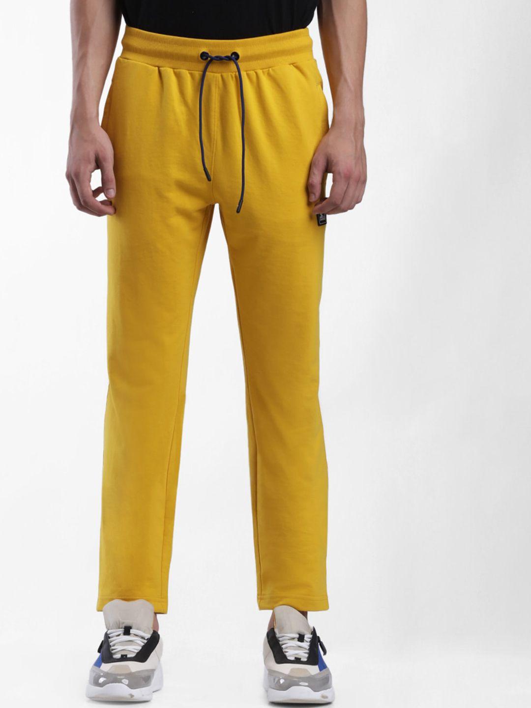 starter men yellow solid slim-fit polyester track pants
