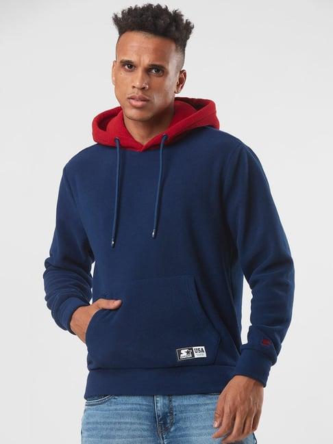 starter navy regular fit hooded sweatshirt