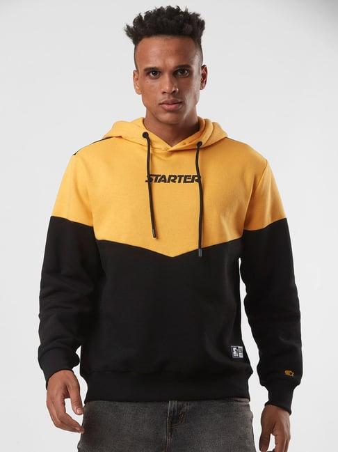 starter yellow & black regular fit hooded sweatshirt