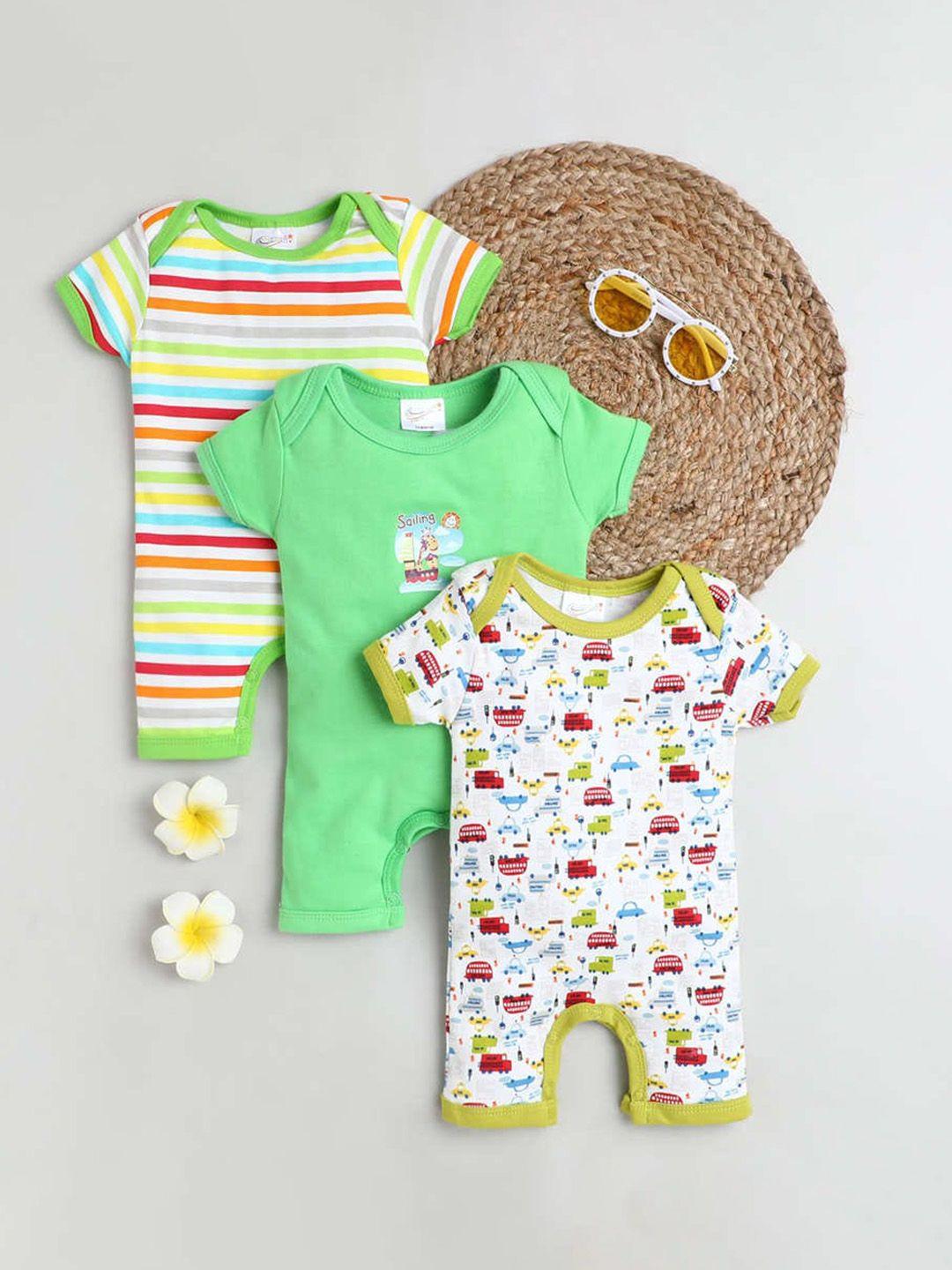 starters kids pack of 3 printed cotton rompers