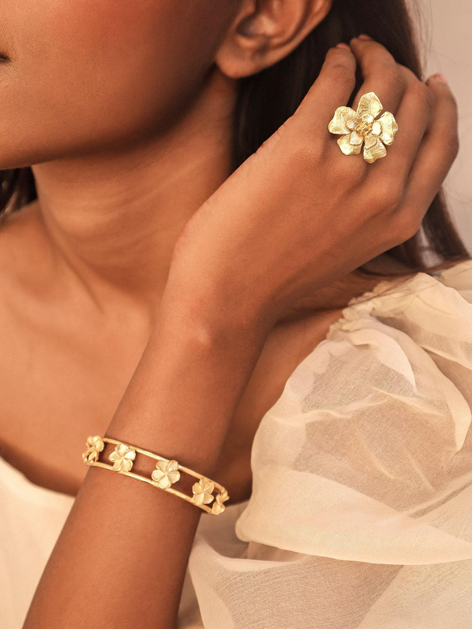 statement floral bracelet and ring set
