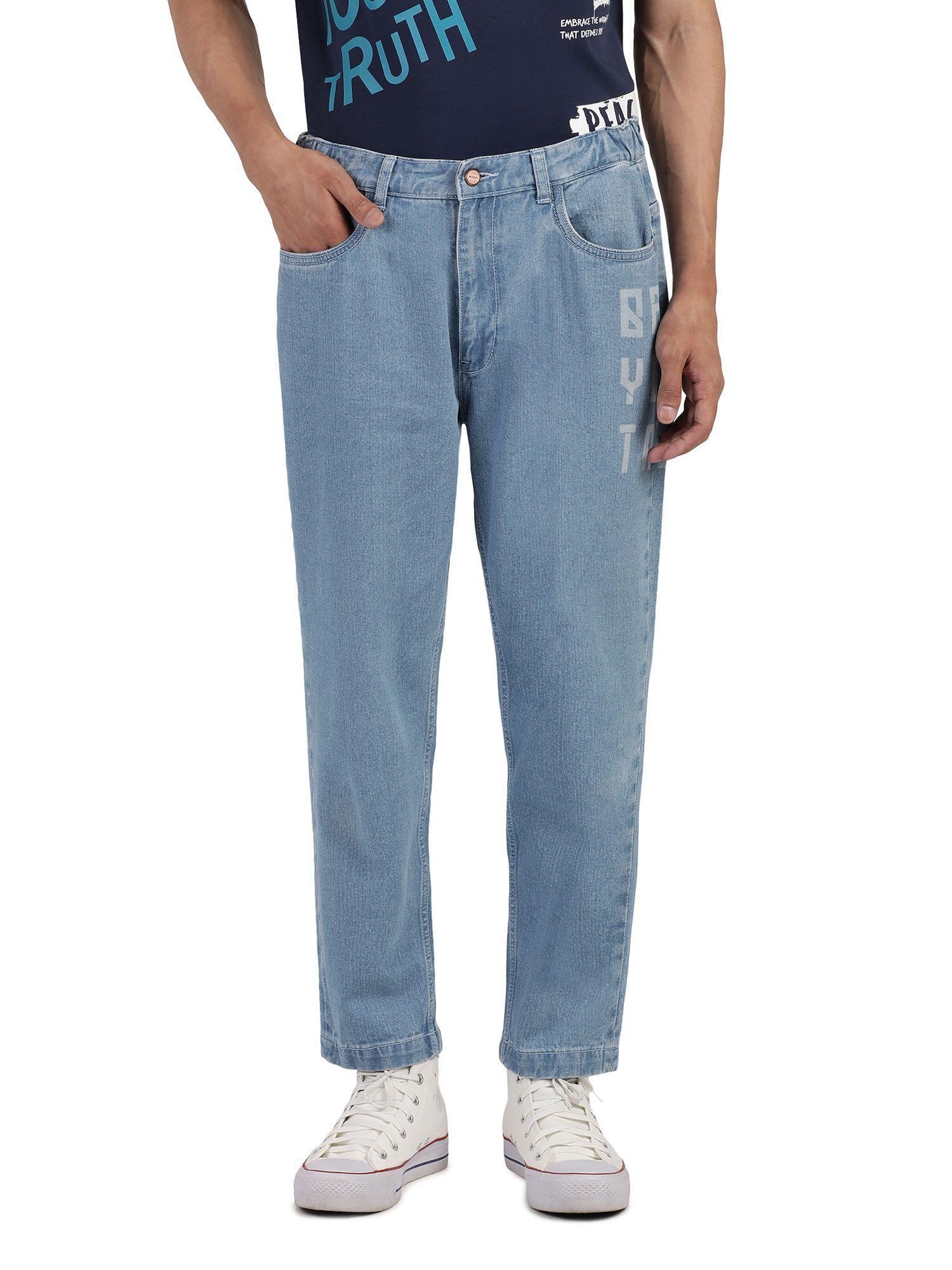 statement denim pant with laser treatment