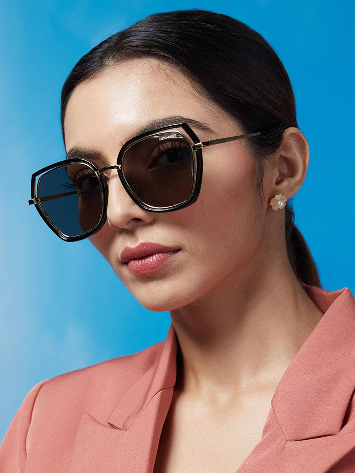 statement gold plated oversized black rimmed sunglasses (m)