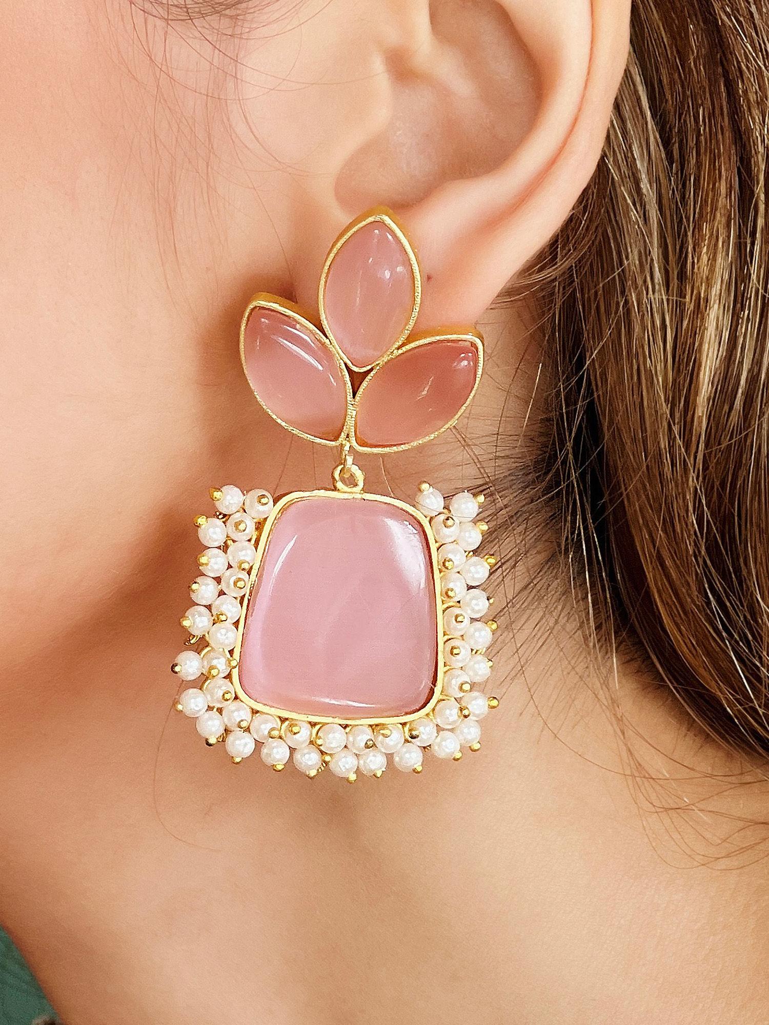 statement pink danglers with faux pearls
