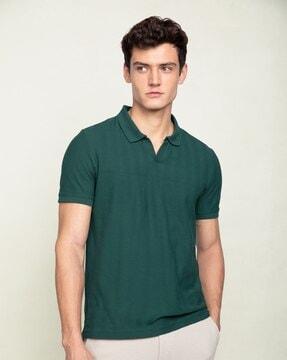 statement textured polo t-shirts premium cotton herringbone texture johnny collar