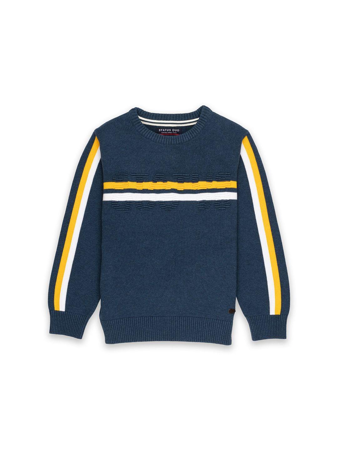 status quo boys navy blue & yellow striped cotton pullover